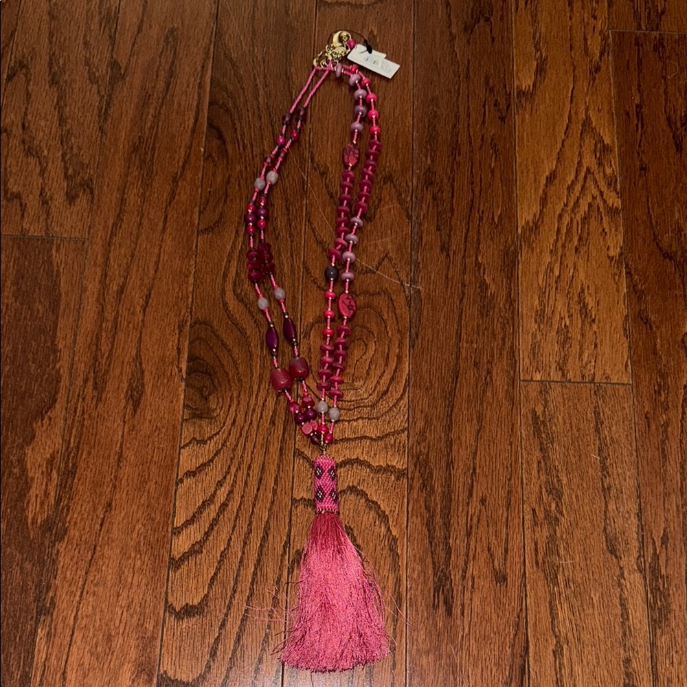Elegant Pink Beaded Necklace with Tassel